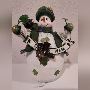 Irish Erin Go Bragh Snowman Holiday Banner Boots Shamrock Stiff Papier Mache